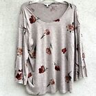 Lucky Brand XL Tunic Top Beige Gold Glitter Floral Layer Butterfly Sleeves Flowy