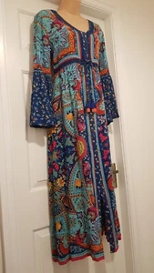 JOE BROWNS HIPPY CHIC FLARED SLEEVE MIXED PRINTS BUTTON FRONT MAXI DRESS 12-14P - Picture 1 of 12