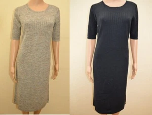 M&S Twiggy Classic Navy OR Oatmeal Knitted Linen Blend Dress Sz UK 12 14 - Picture 1 of 10