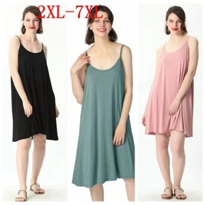 Women Loose Bamboo Nightgown Chemise Camisole Dress Full Slip Dresses Sleepwear - Picture 1 of 18
