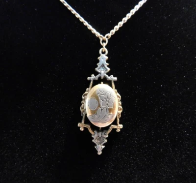 Collar 1928 tono dorado 18,5" medallón ovalado detalles de peltre - cierre de barril - #16 Foto 1 de 4