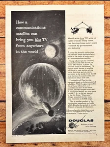 1960 Douglas Communications Satellite Vtg Print Ad World-Wide Live TV - Picture 1 of 6