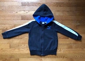Puma Boys Kids Sz 5 Zip Up Hoodie Track Jacket Black Blue White  - Picture 1 of 4