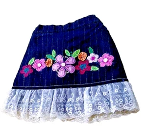 Flapdoodles Rock (Skort) mit Applikation & Spitze - gestreift Denim - Größe 5 - Bild 1 von 5