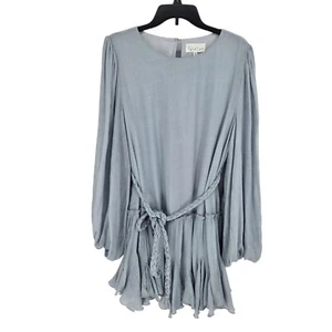 Süßes zitronenfarbenes Damenkleid Größe Large hellblau Langarm geflochten Bindeband Taille - Bild 1 von 11