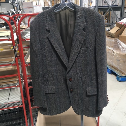 BURBERRY Blazer sportivo Baskin 100% lana giacca pelle spina di pesce bottoni grigio XL