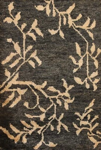 Nature Print Black Moroccan Oriental Area Rug 5'x7' Jute Hand-knotted Carpet - Picture 1 of 12