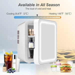 Mini Fridge For Skincare With Mirror Makeup Cooler Warmer AC DC Power Car Fridge - Picture 1 of 17