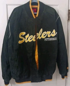 NFL Pittsburgh Steelers Suede Leather Bomber Jacket Full Zip Men’s Size XL    - Picture 1 of 13