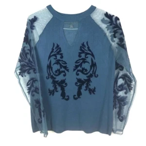 Colleen Lopez Womens Pullover Sweater Blue Viscose Blend Long Sleeve Mesh L New - Imagen 1 de 7