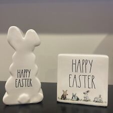 Rae Dunn Happy Easter Bunny And White Sign With Sketched Rabbits NEW!!!