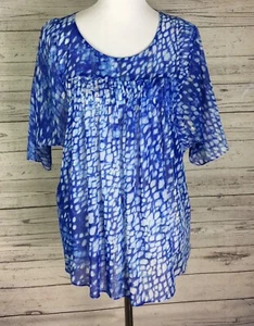 MICHAEL KORS Women’s Blue White Gold Metallic Sheer Pleated Blouse Top Size M - Picture 1 of 11
