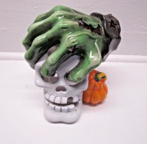 Skull Ceramic Skeleton Monster Hand Pumpkin Candle Holder Halloween 8"x8"x8" - Picture 1 of 5