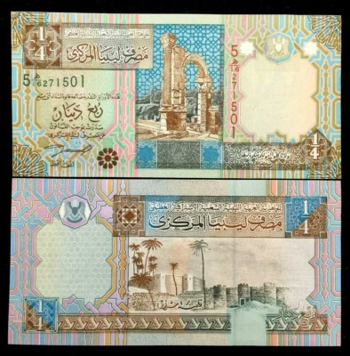 Billete Libia 1/4 dinar 2002 papel moneda mundial UNC moneda billete Foto 1 de 3