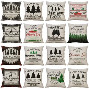 Funda de almohada cuadrada de Navidad con estampado de árboles de Navidad de granja frescos - Imagen 1 de 25