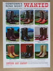 1968 Botas de vaquero Cowtown Kangaroo Whale piel de becerro vintage estampado anuncio - Imagen 1 de 1
