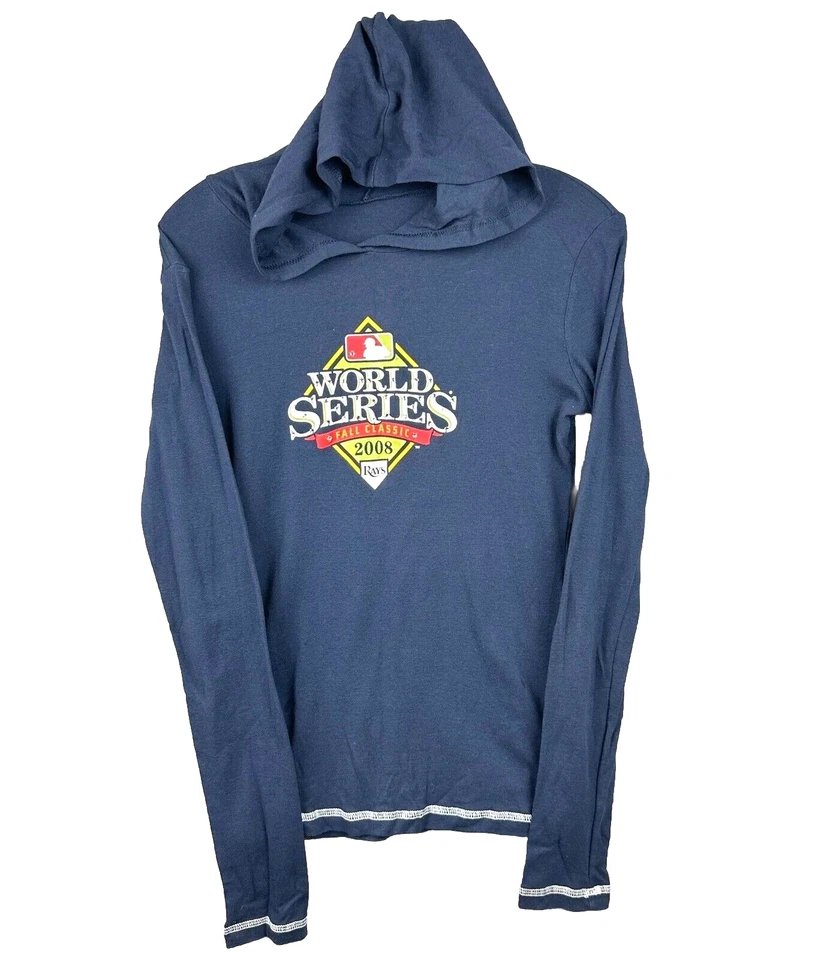 Majestic Threads Hoodie Women L Blue Rhinestones 2008 World Series Tampa Rays - Image 1 of 4