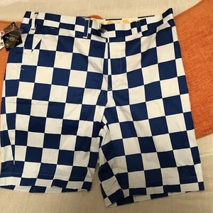 Royal Blue White Derby Chex LOUDMOUTH GOLF Stretch Cotton Shorts 38x11 NWT - Picture 1 of 5