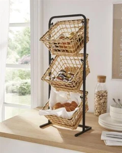 Metall Korbständer + 3 Körbe aus Weide, Korb Etagere, Obst Gemüse Ordnungs Regal - Bild 1 von 5