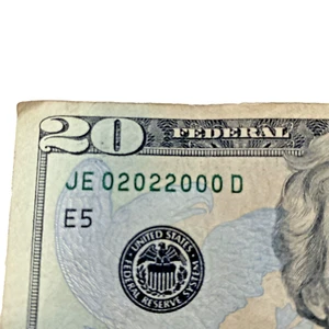 Fancy Serial Number 20 Dollar Bill Birthday Feb 2 2000 ( - Picture 1 of 10