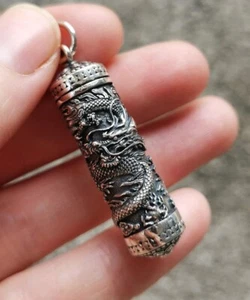 Perfume Locket Bottle Pendant STERLING SILVER 925 Dragon Memorial Watertight - Picture 1 of 8