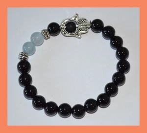 Pulsera de piedras preciosas espirituales protección curativa de energía de obsidiana calcedonia - Imagen 1 de 3