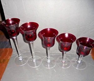 5 VINTAGE RUBY RED LONG STEMMED GLASS VOTAGE CUP - Picture 1 of 2