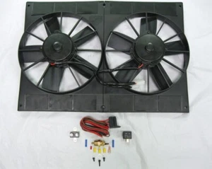 Universal 11" Pro Series Dual Radiator Cooling Fan 2,780 CFM + 185 Deg Relay Kit - Picture 1 of 9