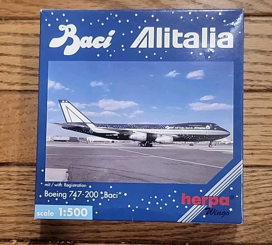 【希少限定品】herpa BaciAlitalia B747-200 1/200 Herpa Wings Baci Alitalia Boeing 747-200 1:500 I-502672 Old Store