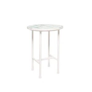 Rayell Marble Side Table Faded Print Cross Blue Marble/White Metal Legs 40x50cm - Picture 1 of 2