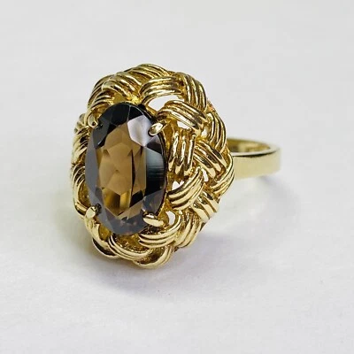 Anillo de cóctel de cuarzo ahumado de oro 9 quilates - Reino Unido talla M - REF-1650 Foto 1 de 4