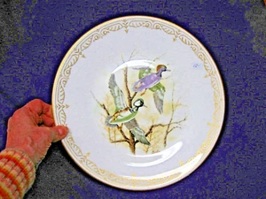 SIGNED VINTAGE BOEHM COLLECTOR PLATE - "HOODED MERGANSERS" - PURE GOLD BORDER - Picture 1 of 7
