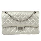 Chanel Silver Lambskin 2.55 Classic Double Flap Shoulder Bag 182060