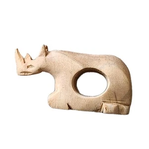 Vintage Wooden Rhinoceros Napkin Ring Safari MCM Handmade Carved Solid Wood Art - Picture 1 of 7
