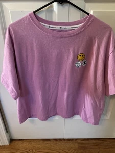 Champion Smiley Face Love Pink Crop Tshirt Size L - Picture 1 of 5