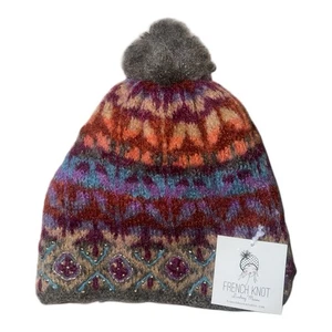 French Knot Anthropologie Fair Isle Beanie Nepal Beaded Pom Pom - Picture 1 of 2
