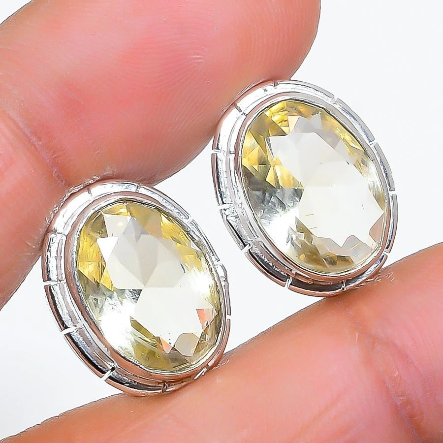 Smoky Quartz Gemstone 925 Sterling Silver Jewelry Stud Earring Size 0.75" - Image 1 of 1