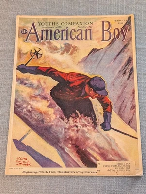 Vtg 1939 American Boy Magazine Ski Art Cover & Article Large Format Wittmack Foto 1 de 4