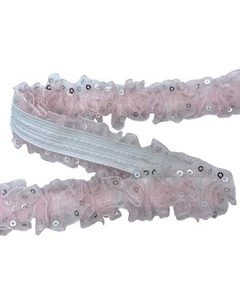 50 Cm Passamaneria Moda Rouches Elastica Organza Rosa Paillettes Argento Alta 2, - Imagen 1 de 4