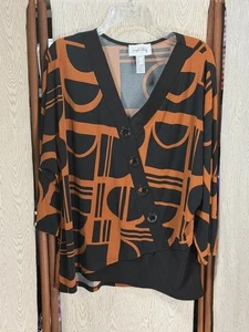 Top para mujer Joseph Ribkoff negro naranja forma geométrica cuello talla 14 ¡DEBES VERLO! - Imagen 1 de 7