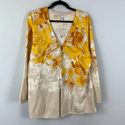 Isaac Mizrahi Live! Cárdigan amarillo 1X cuello en V estampado floral de ingeniería A375728 Foto 1 de 4