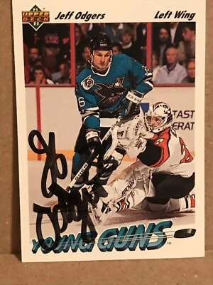Jeff Odgers Autographed 1992 Upper Deck Young Guns RC Sharks Card - Image 1 of 3