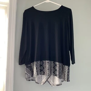 Blusa Negra Colección J. Jill Wearever con Dobladillo Estampado Negro Blanco Grande Pequeña - Imagen 1 de 10