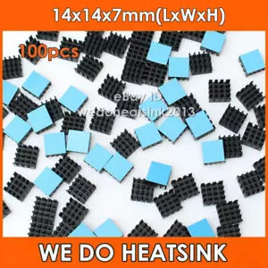 100pcs Black Aluminum HEATSINK Small Square14x14x7mm With Thermal Stick Tape - Picture 1 of 10