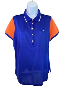 Lauren Ralph Lauren Womens Polo Shirt XL Blue Orange Colorblock Preppy Golf Logo - Picture 1 of 8