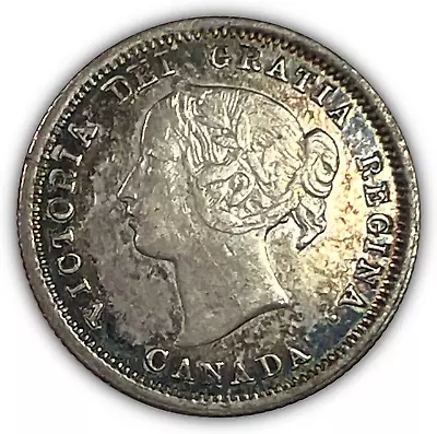 1870 Canada Five Cents Rainbow Toning Almost Uncirculated AU Coin #19699 - Image 1 of 4