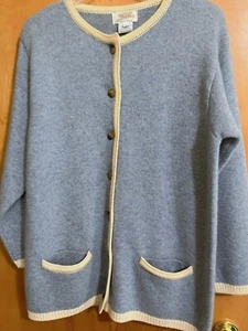 Vintage Millar Ireland Pure Wool Cardigan Pullover Sky Blue & Cream Damen Size L - Bild 1 von 3