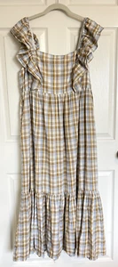 NWT Madewell Cottage Core Prairie Midi Maxi Dress Size 14 Plaid Gingham - Picture 1 of 8