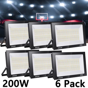 6 Pack 200W LED Flood Light Outdoor Garden Light Security Floodlights Cool White - Picture 1 of 9
