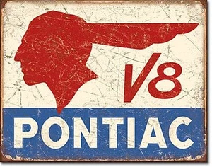 Pontiac V8 Car Dealer Service Parts Garage Retro Vintage Style Metal Tin Sign - Picture 1 of 1